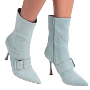 Steve Madden Light-Wash Denim Buckle Ankle Boots - Size 8.5